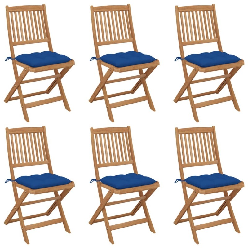 Chaises pliables de jardin lot de 6 avec coussins Bois d'acacia 