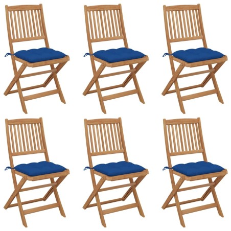 Chaises pliables de jardin lot de 6 avec coussins Bois d'acacia 