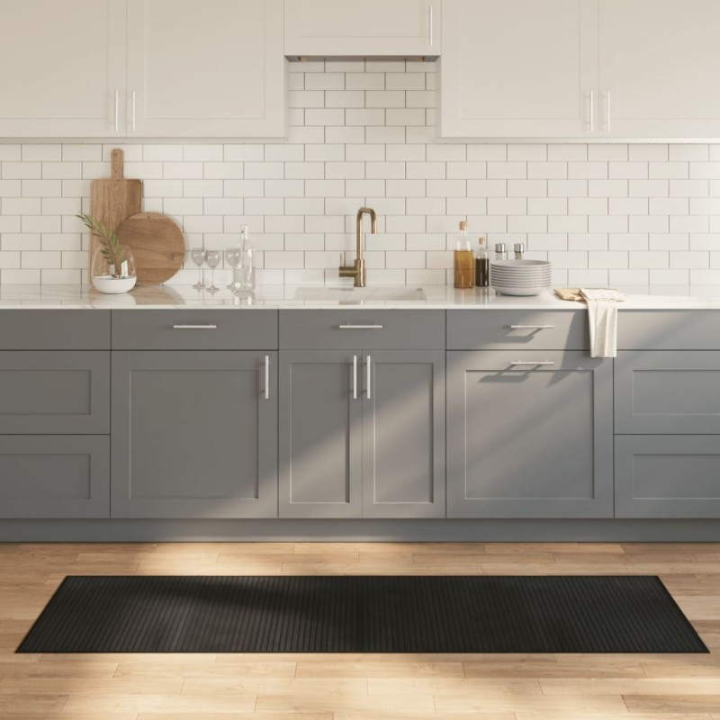 Tapis rectangulaire noir 60x200 cm bambou 