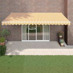 Auvent rétractable jaune et blanc 5x3 m tissu et aluminium 