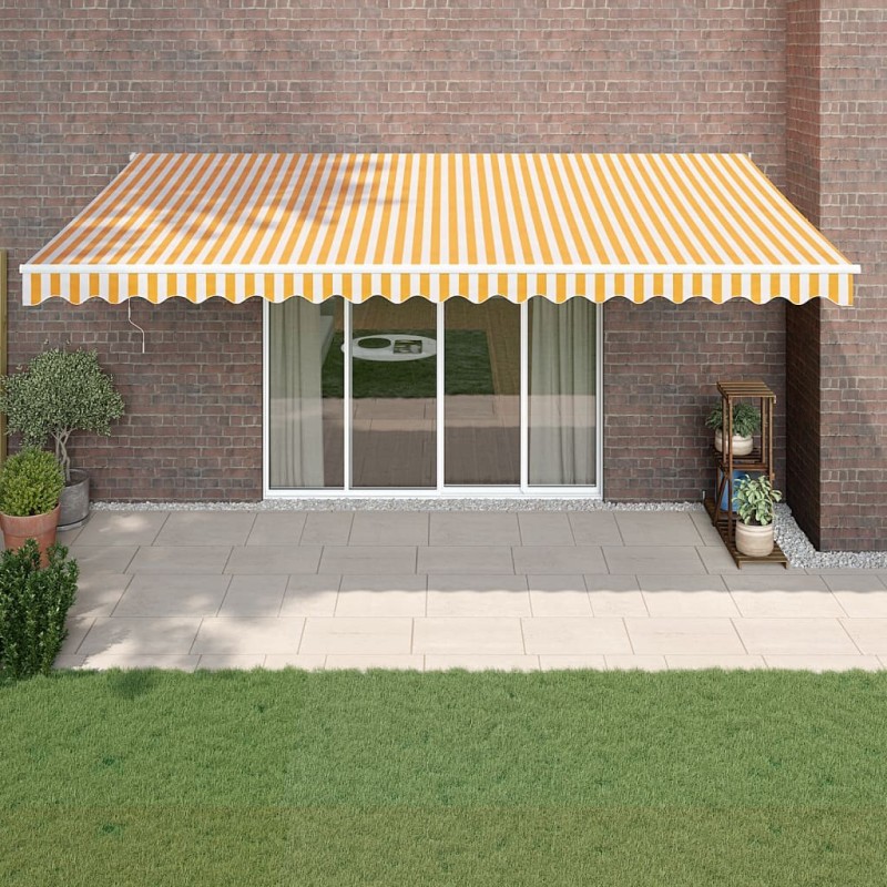 Auvent rétractable jaune et blanc 5x3 m tissu et aluminium 