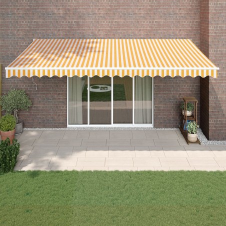 Auvent rétractable jaune et blanc 5x3 m tissu et aluminium 
