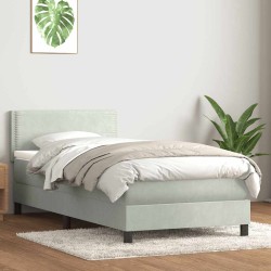 Sommier à lattes de lit et matelas gris clair 80x210 cm velours 