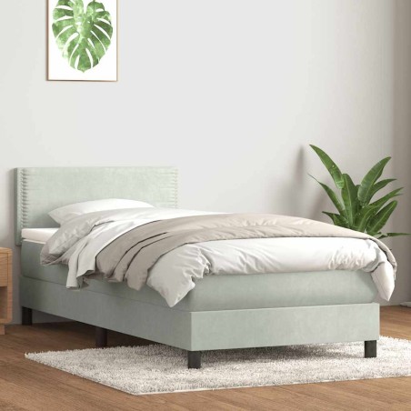 Sommier à lattes de lit et matelas gris clair 80x210 cm velours 
