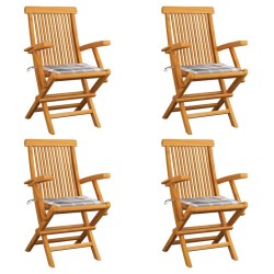 Chaises de jardin coussins à carreaux gris lot de 4 Teck massif 