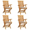 Chaises de jardin coussins à carreaux gris lot de 4 Teck massif 