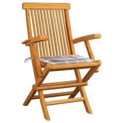 Chaises de jardin coussins à carreaux gris lot de 4 Teck massif 