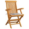 Chaises de jardin coussins à carreaux gris lot de 4 Teck massif 