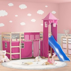 Lit mezzanine enfants avec tour sans matelas rose 80x200 cm 