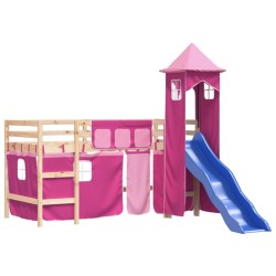 Lit mezzanine enfants avec tour sans matelas rose 80x200 cm 