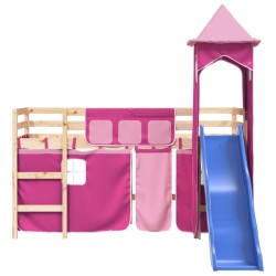 Lit mezzanine enfants avec tour sans matelas rose 80x200 cm 