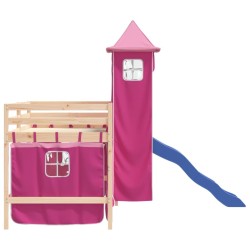 Lit mezzanine enfants avec tour sans matelas rose 80x200 cm 