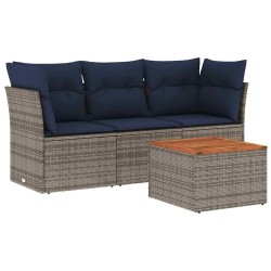Salon de jardin 4 pcs avec coussins gris résine tressée 