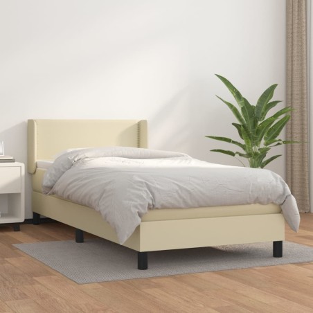 Sommier à lattes de lit avec matelas Crème 100x200cm Similicuir 