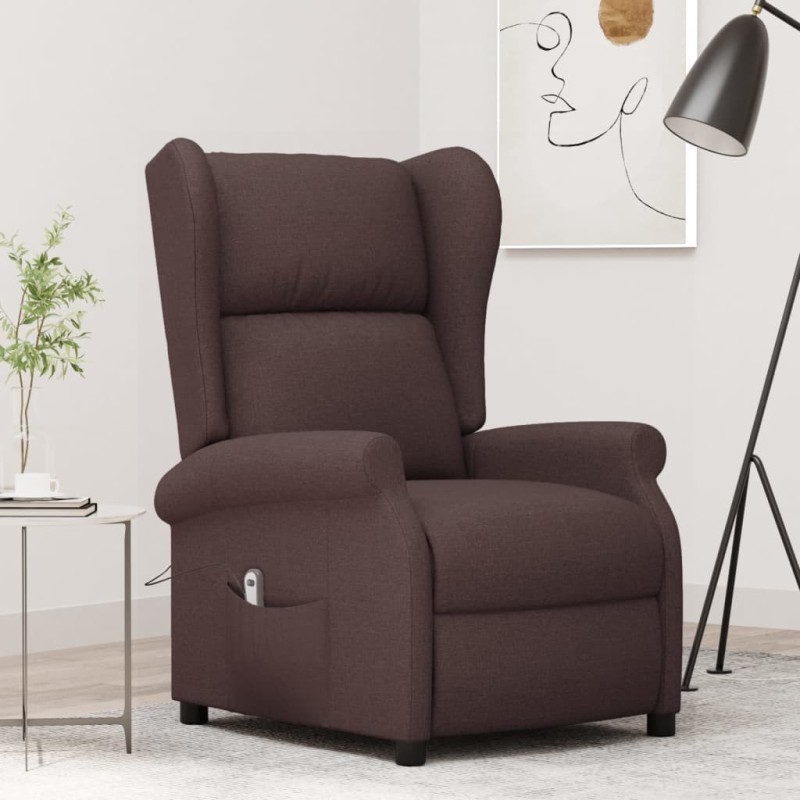 Fauteuil inclinable électrique à oreilles marron foncé tissu 