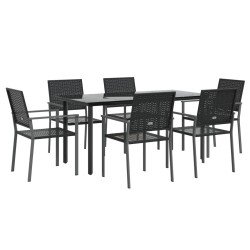 Ensemble à manger de jardin 7 pcs résine tressée acier 