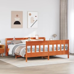 Cadre de lit sans matelas cire marron 200x200cm bois pin massif 