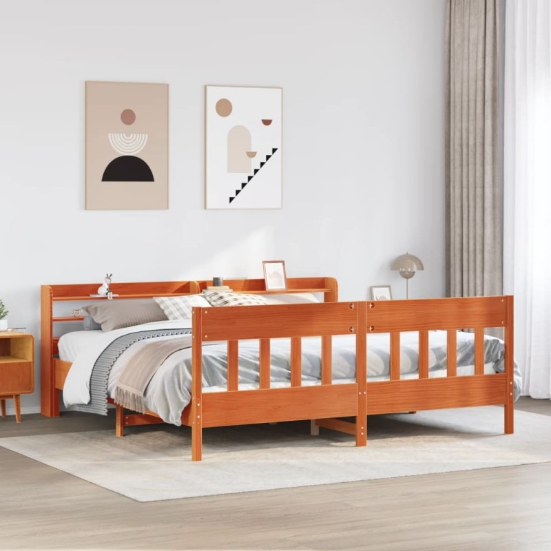 Cadre de lit sans matelas cire marron 200x200cm bois pin massif 