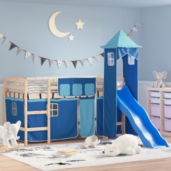 Lit mezzanine enfants avec tour sans matelas bleu 80x200 cm 