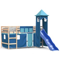 Lit mezzanine enfants avec tour sans matelas bleu 80x200 cm 