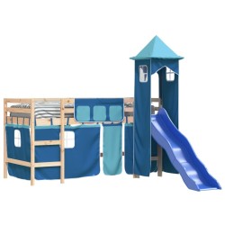 Lit mezzanine enfants avec tour sans matelas bleu 80x200 cm 