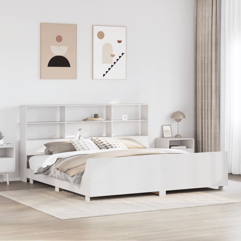 Cadre de lit sans matelas blanc 200x200 cm bois massif de pin 