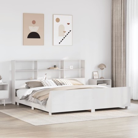 Cadre de lit sans matelas blanc 200x200 cm bois massif de pin 
