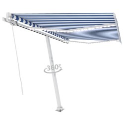 Auvent manuel rétractable avec LED 350x250 cm Bleu et blanc 