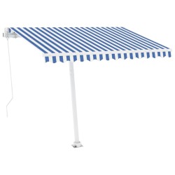 Auvent manuel rétractable avec LED 350x250 cm Bleu et blanc 