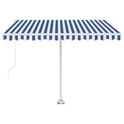 Auvent manuel rétractable avec LED 350x250 cm Bleu et blanc 