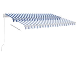 Auvent manuel rétractable avec LED 350x250 cm Bleu et blanc 