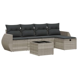 Salon de jardin 6 pcs avec coussins gris clair résine tressée 
