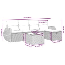 Salon de jardin 6 pcs avec coussins gris clair résine tressée 
