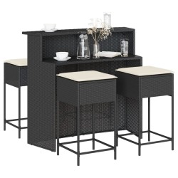 Ensemble de bar de jardin 5 pcs avec coussins noir poly rotin 
