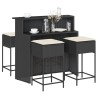 Ensemble de bar de jardin 5 pcs avec coussins noir poly rotin 
