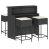 Ensemble de bar de jardin 5 pcs avec coussins noir poly rotin 
