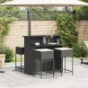 Ensemble de bar de jardin 5 pcs avec coussins noir poly rotin 