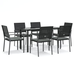Ensemble à manger de jardin 7 pcs coussins résine tressée acier 