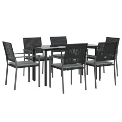 Ensemble à manger de jardin 7 pcs coussins résine tressée acier 