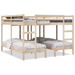 Lit superposé triple 200x200/80x200 cm bois de pin massif 
