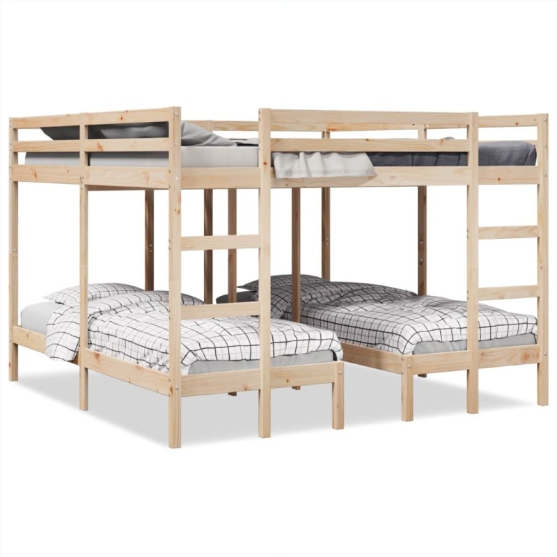 Lit superposé triple 200x200/80x200 cm bois de pin massif 