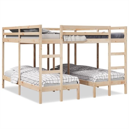 Lit superposé triple 200x200/80x200 cm bois de pin massif 