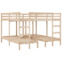 Lit superposé triple 200x200/80x200 cm bois de pin massif 