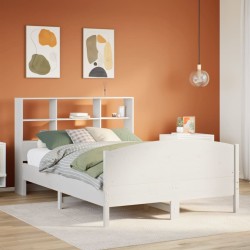 Lit bibliothèque sans matelas blanc 140x200 cm bois pin massif 