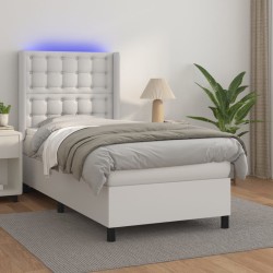 Sommier à lattes de lit matelas LED Blanc 90x200cm Similicuir 