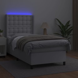 Sommier à lattes de lit matelas LED Blanc 90x200cm Similicuir 
