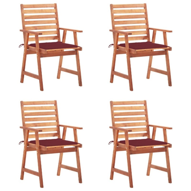 Chaises à manger d'extérieur lot de 4 et coussins Acacia massif 