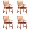 Chaises à manger d'extérieur lot de 4 et coussins Acacia massif 