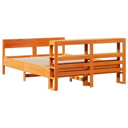 Cadre de lit sans matelas cire marron 150x200cm bois pin massif 