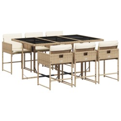 Ensemble à manger de jardin et coussins 7 pcs beige poly rotin 